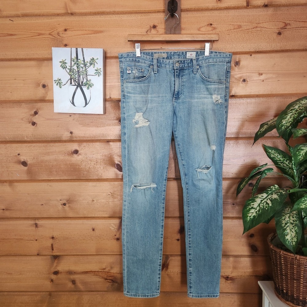 AG ADRIANO GOLDSCHMIED Stilt Cigarette Distressed Stretch Denim Jeans USA Sz 30